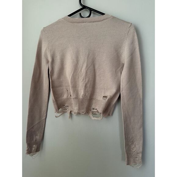 R13 Distressed Baby Cropped 100% Merino Wool Cardigan In Tan New Size XS - Picture 4 of 9